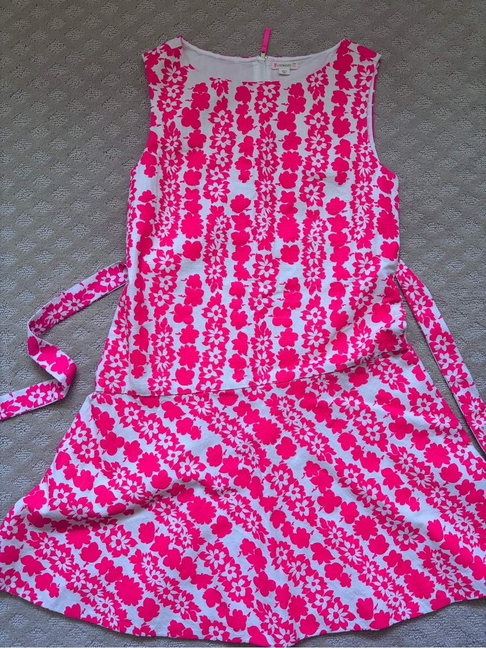 Crewcuts White Dress with Hot Pink Floral Print girls size 16 NEW Without Tags